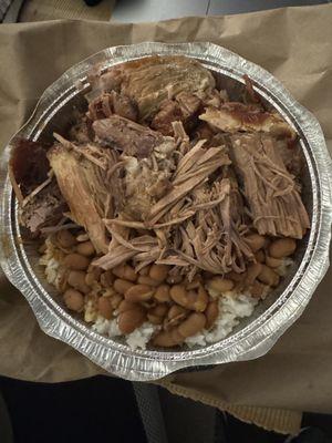 Pernil (roasted pork) - they have completely MASTERED this recipe for continuous volume. Rice & Beans $16. on 1/8/24