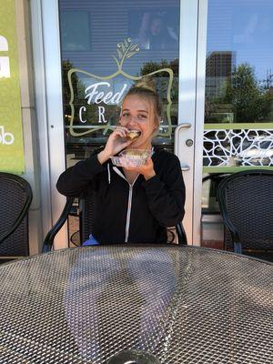 Eating some yummy baklava.