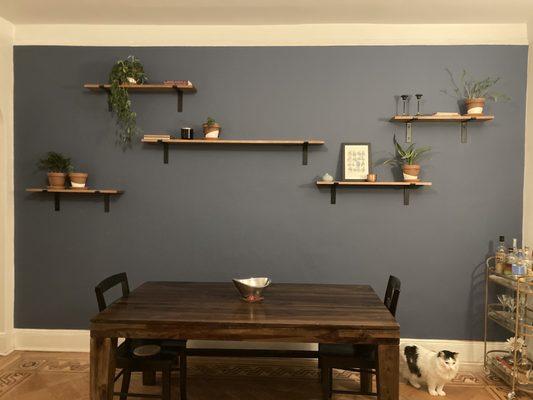 custom shelves Katie built, stained and installed