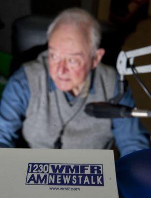 Max Meeks in the WMFR studio towards the end of his legendary career. Photo from the Greensboro News & Record.