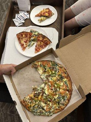 Veggie pizza and Hawaiian Pizza