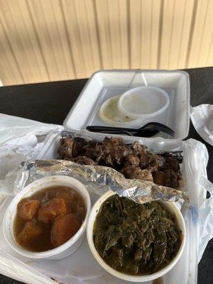 My oxtails & rice, Jumbo Candied Yams and collards