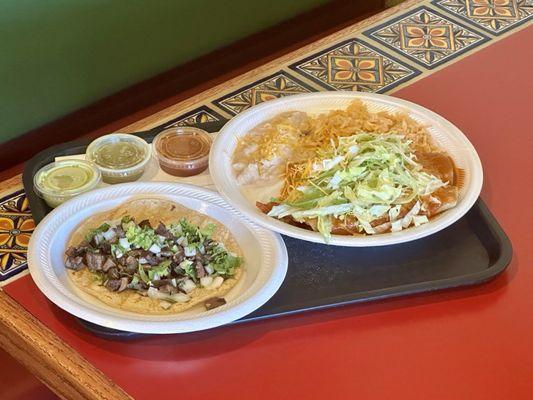 Lengua Taco & 2 Beef Enchiladas Plate