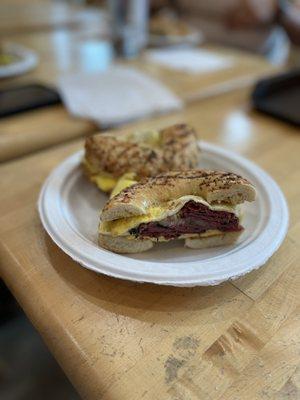 Breakfast pastrami sandwich