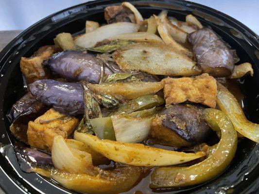 Eggplant Basil with fried tofu