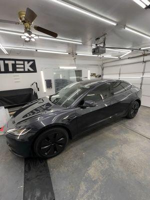 2025 Tesla Model 3 after ceramic window tint installation.