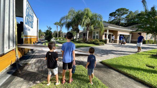 Our grandsons stopped by to witness the moving of "camp Nana & Papa."