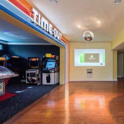 We transformed a basement into a video arcade and motion gaming center.