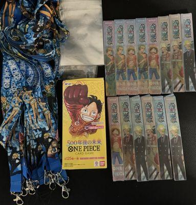 One Piece lanyards, bags, cards, pens