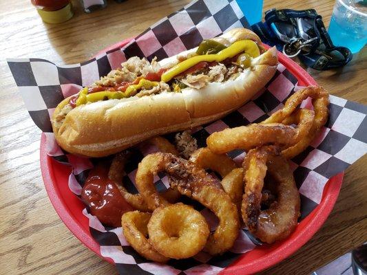 the chi Ken philly, and honey onion rings are to die for...