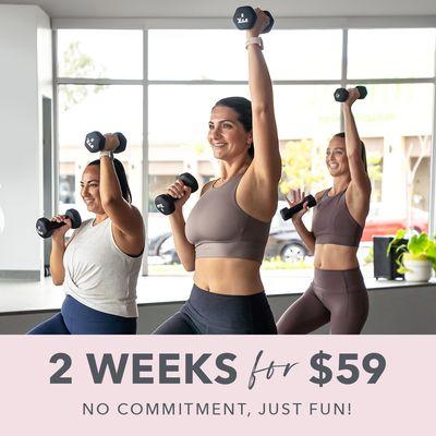 Trial Offer: Two Weeks of Unlimited In Studio Classes for $59, No Strings Attached!