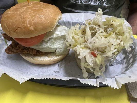 Crispy chicken sandwich with slaw