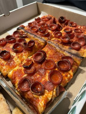 Square Pizza Slice with spicy pepperoni