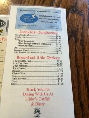 Menu - Breakfast sandwiches