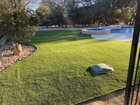 Backyard landscape artificial grass