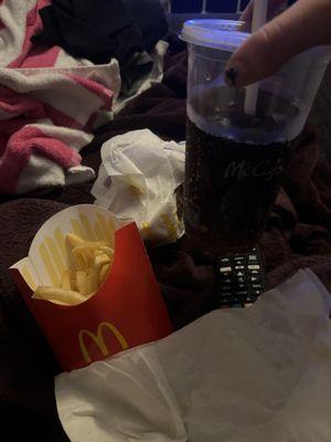 I waited until I got home to eat, and that's when I seen the fries. And the fries arnt even salted.