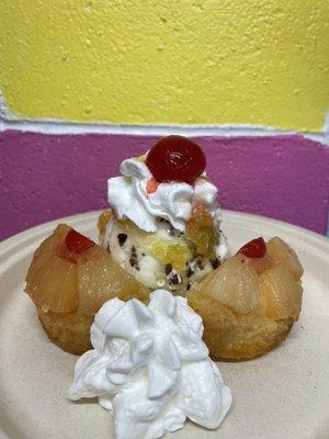 Pineapple upside down cake sundae