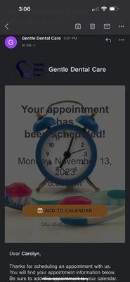 Screenshot of my Monday appointment!