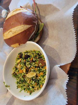 Black bean burger and kale salad