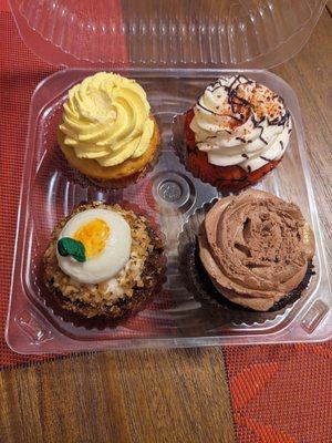 Lemon, red velvet, carrot cake, chocolate cake cupcakes