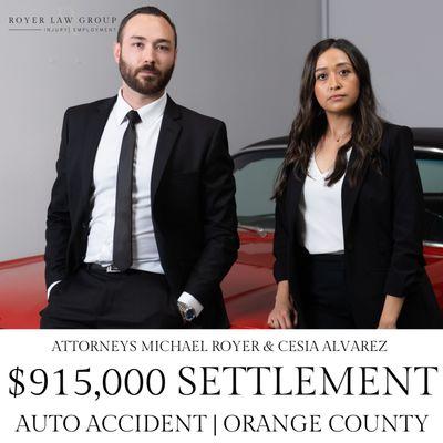 $915,000 settlement obtained by attorneys Michael Royer and Cesia Alvarez