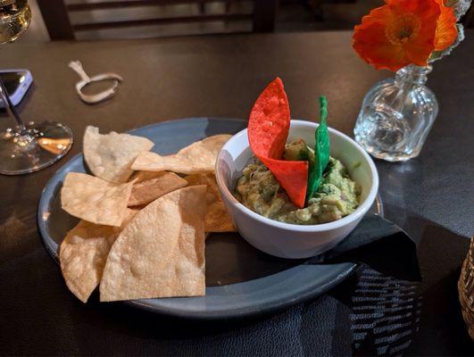 Chunky guacamole dip and chips