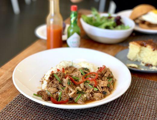 pork adobo & grits - too too salty but generally tasty