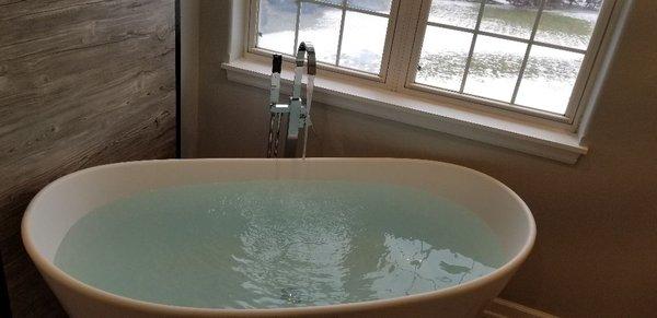 Freestanding soaking tub.