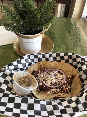 Chicken mole taco from the Toritos food truck parked in their lot.