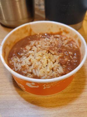 Red beans and rice.  I was given approximately 4 ounces of mostly rice.  The cup was only 60% full.