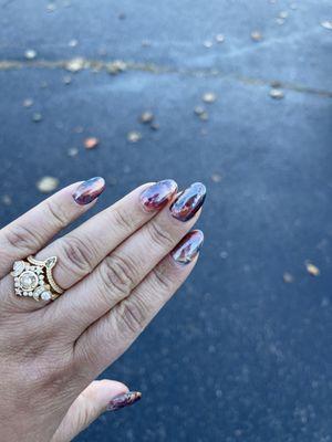 Marble gel x nails with chrome topper