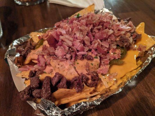 Nachos with asada and bacon