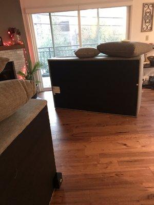 How the delivery guys left my couch in the middle of the living room after their battery powered drill died with no back-up batteries...