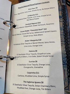 Cocktail menu