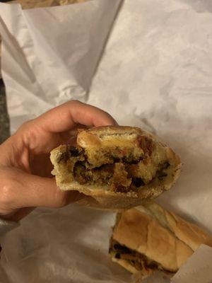 Small eggplant grinder, cut in half. $9 (2023)