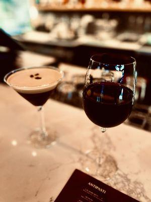 Espresso martini and Merlot