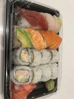 Rainbow roll (top), California Roll (bottom)