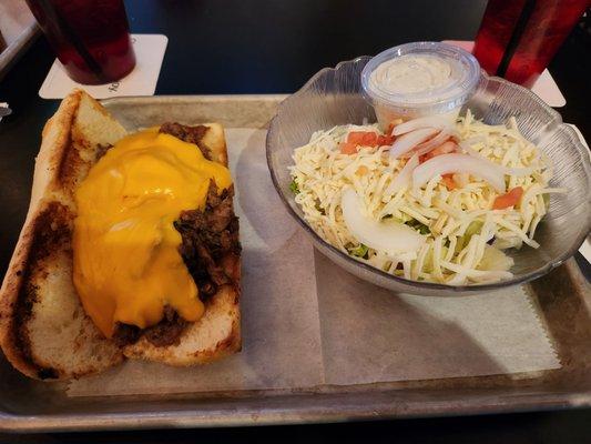 Philly Cheesesteak and salad