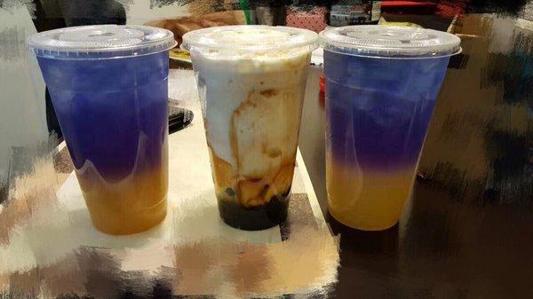 Orange sunset and frost milk with boba n egg pudding..the pudding and boba mix together are the best...