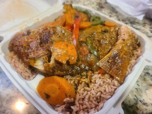 Red Snapper, green beans and rice & peas