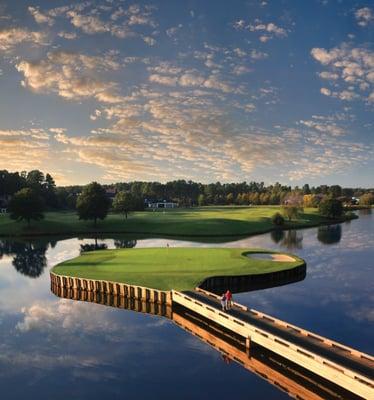 All three golf courses have been voted top-100 in the State. Pic: Highlands Course Island Green #17