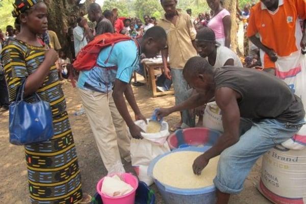 Rice being distributed