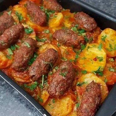 Kofta over potato stew