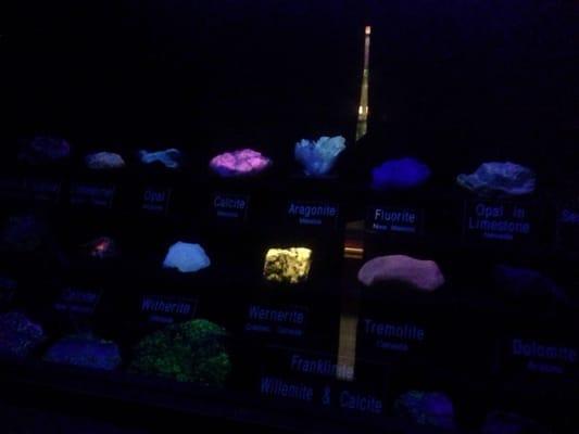 Fluorescent stones in the dark room