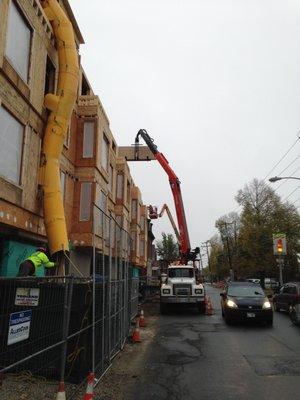 Drywall supply delivery in Lewiston, Maine.