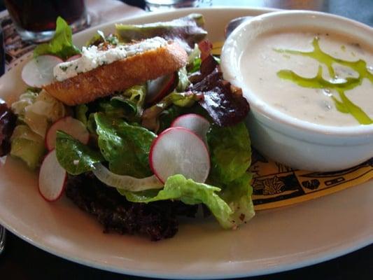 Salad and clam chowder