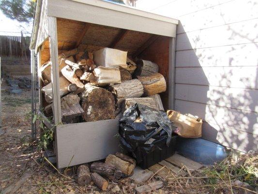 This is not the way to store wood for a fireplace. Also, a family of rodents made this their home and mold and mildew were present as well.