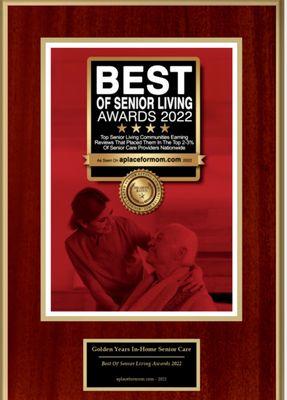 Voted Best Senior Living 2022. Thanks for making  Golden Year's the top choice for Home care and Senior Living in Sacramento/Roseville area.