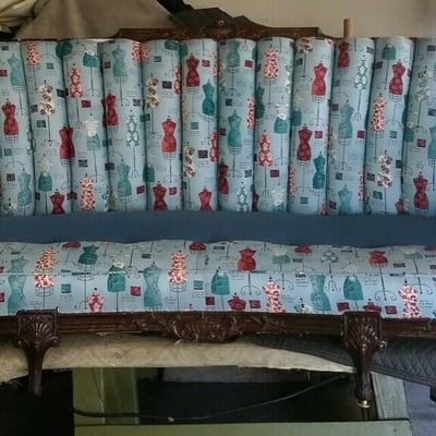 A love seat I upholstered with customers fabric