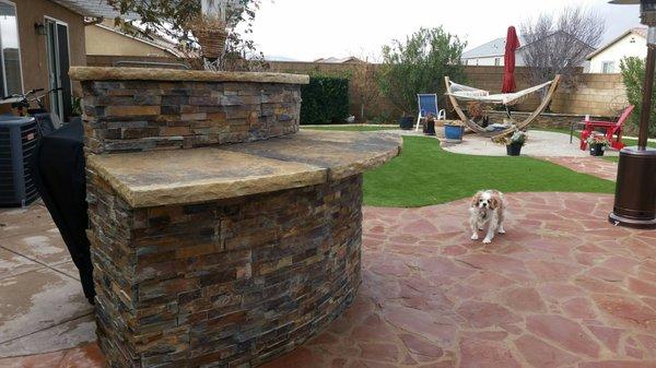 BBQ area, flagstone deck and EasyTurf artificial grass make this yard the envy of the neighborhood.